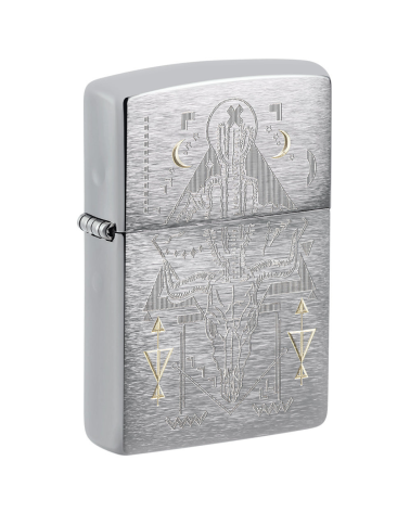 Zippo Treasure Bond – Briquet Brushed Chrome à motifs western et touches laiton