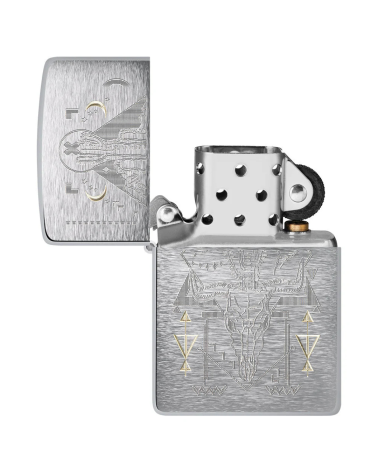 Zippo Treasure Bond – Briquet Brushed Chrome à motifs western et touches laiton