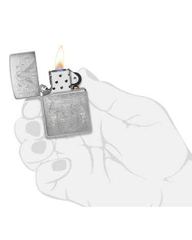 Zippo Treasure Bond – Briquet Brushed Chrome à motifs western et touches laiton