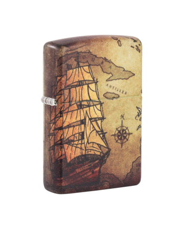 Zippo Pirate Ship – Briquet blanc mat avec illustration navire pirate 540°