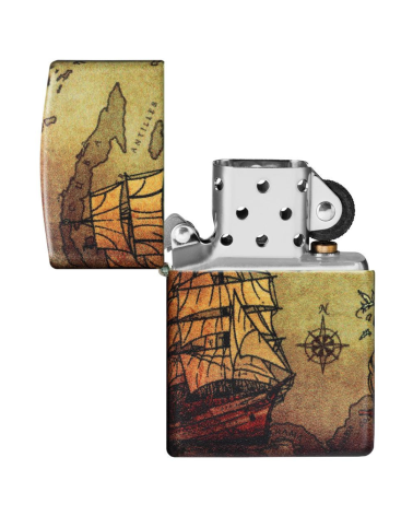 Zippo Pirate Ship – Briquet blanc mat avec illustration navire pirate 540°