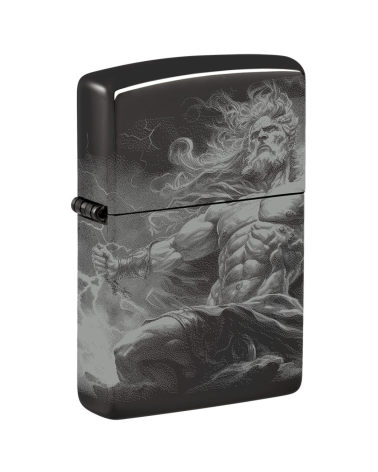 Briquet Zippo Zeus – Design 360° en finition noire brillante, rechargeable et garanti à vie.