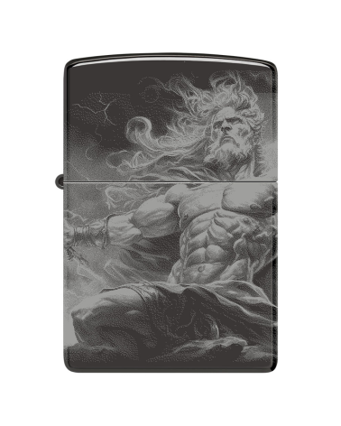 Briquet Zippo Zeus – Design 360° en finition noire brillante, rechargeable et garanti à vie.