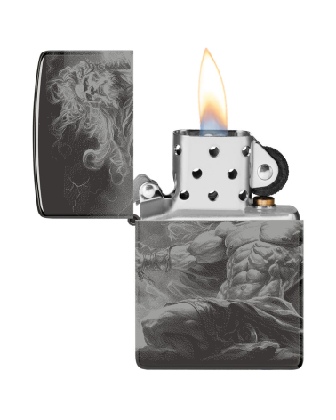 Briquet Zippo Zeus – Design 360° en finition noire brillante, rechargeable et garanti à vie.