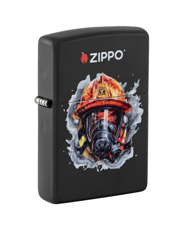 Briquet Zippo Fire Fighter Design – Casque de pompier en Color Image sur finition Black Matte.