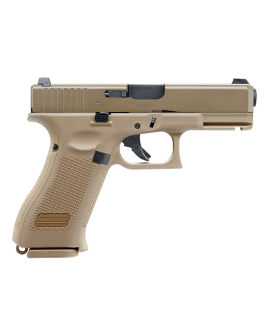 Réplique airsoft Glock 19X GBB – Coloris Coyote, blowback, culasse métal. Réplique airsoft Glock 19X GBB – Coloris Coyote, blowback, culasse métal.