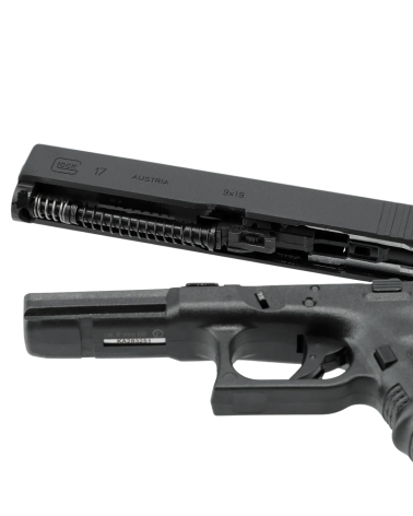 Réplique airsoft Glock 17 GBB – Culasse métal, noir, blowback, démontable