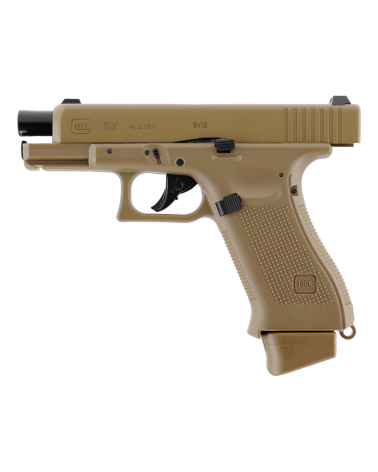 Réplique Glock 19X Airsoft CO2 – 6mm, blowback, culasse métal, coloris Coyote.