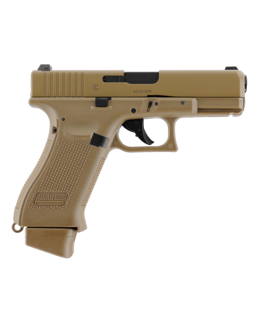 Réplique Glock 19X Airsoft CO2 – 6mm, blowback, culasse métal, coloris Coyote. Réplique Glock 19X Airsoft CO2 – 6mm, blowback, culasse métal, coloris Coyote.