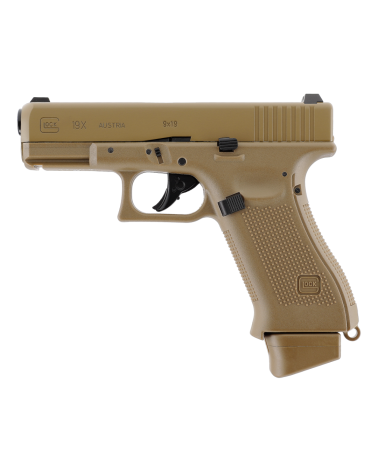 Réplique Glock 19X Airsoft CO2 – 6mm, blowback, culasse métal, coloris Coyote.