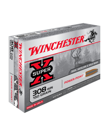 Balles Winchester .308Win 150gr Power-Point pour chasse à la carabine