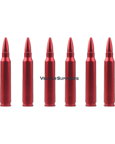 Lot de 6 douilles factices .223 Rem Vector Optics en aluminium rouge pour tirs à sec