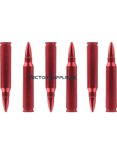 Lot de 6 douilles factices .223 Rem Vector Optics en aluminium rouge pour tirs à sec