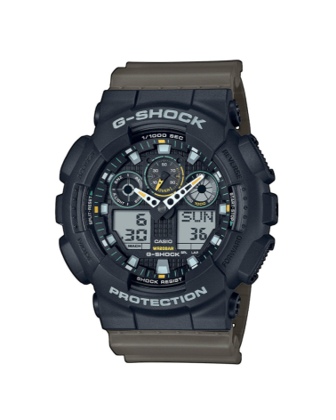 Montre G-SHOCK GA-100TU noir et vert olive avec affichage analogique et numérique