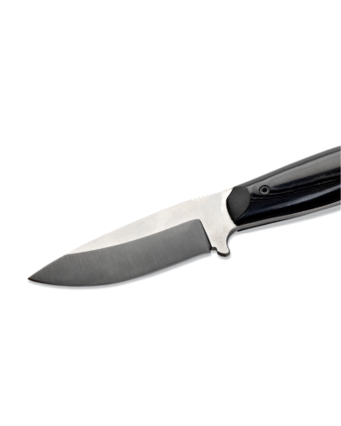 Kastor Micarta Noir – couteau bushcraft Wildsteer avec lame brossée et étui cuir Kastor Micarta Noir – couteau bushcraft Wildsteer avec lame brossée et étui cuir