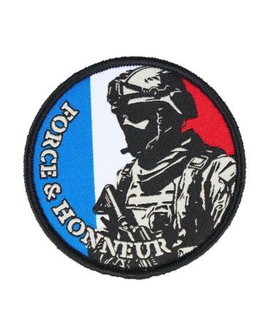 Patch rond Force et Honneur 8 cm avec soldat et drapeau français A.R.E.S.