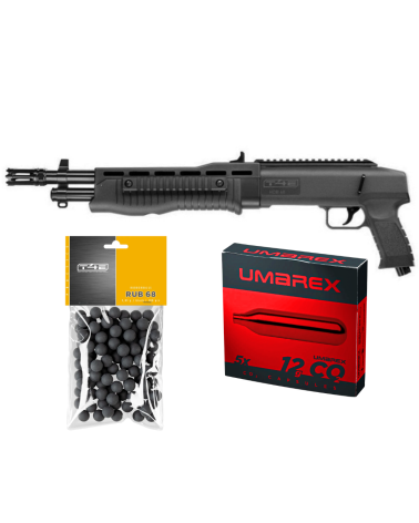 Fusil TB68 T4E calibre 68 16J avec 100 billes caoutchouc et 5 capsules CO2 12 g