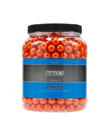 Pack 500 billes PAB Paintball Bio Orange calibre 68 T4E pour marquage sportif et entraînements tactiques