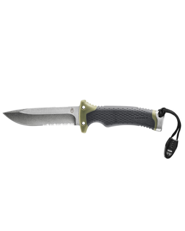 Couteau fixe Ultimate Fixed Blade Gerber lame Clip Point 7Cr17MoV manche caoutchouc gris vert avec étui nylon et accessoires