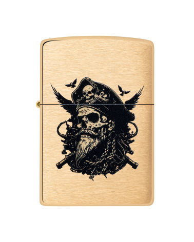 Briquet Zippo Pirate Skull Design finition Brushed Brass rechargeable et coupe-vent motif crâne de pirate