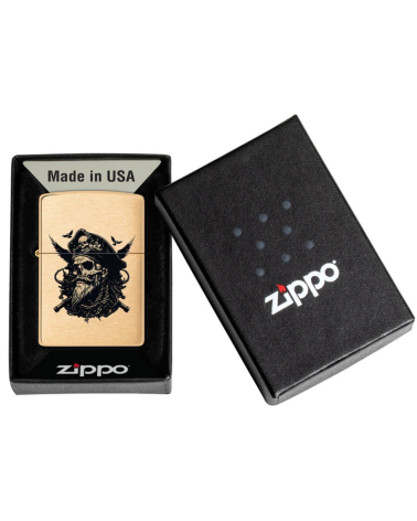 Briquet Zippo Pirate Skull Design finition Brushed Brass rechargeable et coupe-vent motif crâne de pirate Briquet Zippo Pirate Skull Design finition Brushed Brass rechargeable et coupe-vent motif crâne de pirate