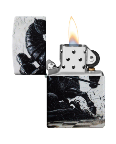 Briquet Zippo Black Knight Design avec cavaliers d’échecs en impression 540° Color Matte