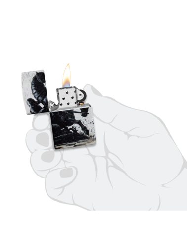 Briquet Zippo Black Knight Design avec cavaliers d’échecs en impression 540° Color Matte