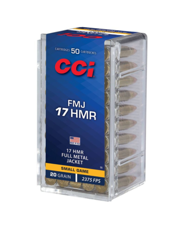 Boîte 50 cartouches 17HMR GamePoint 20 Grain CCI ogive Full Metal Jacket douille laiton amorçage fiable
