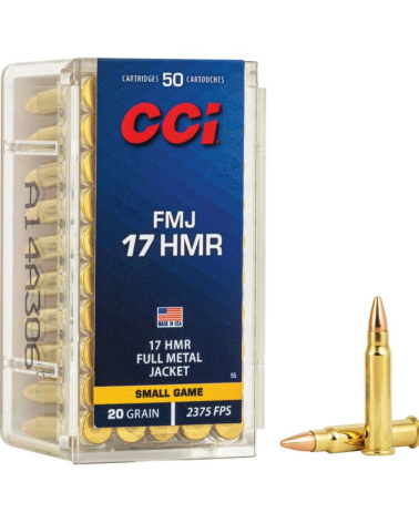 Boîte 50 cartouches 17HMR GamePoint 20 Grain CCI ogive Full Metal Jacket douille laiton amorçage fiable