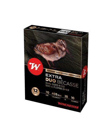 Boîte 10 cartouches Extra Duo Bécasse 12/70 35 g Winchester bourre dispersante P8 + P9,5 pour chasse en milieux denses