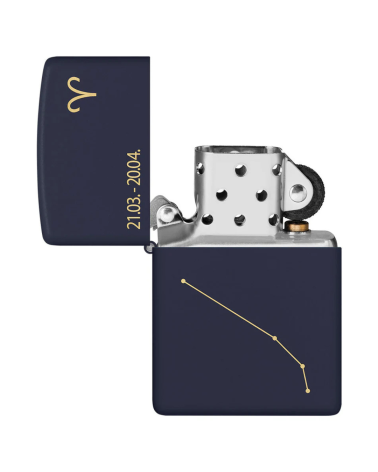 Briquet Zippo Zodiac Bélier bleu mat avec gravure laser de la constellation Briquet Zippo Zodiac Bélier bleu mat avec gravure laser de la constellation