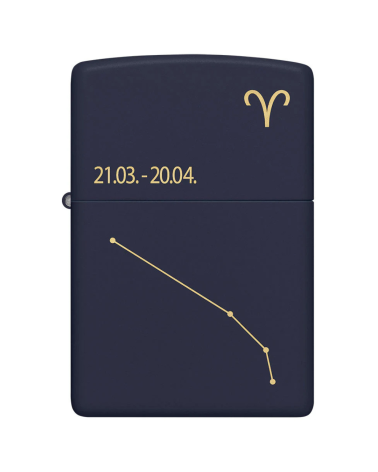 Briquet Zippo Zodiac Bélier bleu mat avec gravure laser de la constellation Briquet Zippo Zodiac Bélier bleu mat avec gravure laser de la constellation
