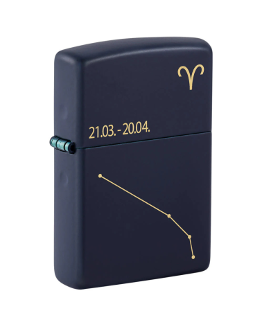 Briquet Zippo Zodiac Bélier bleu mat avec gravure laser de la constellation