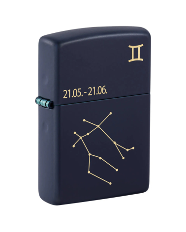 Briquet Zippo Zodiac Gémeaux bleu mat avec gravure laser de la constellation