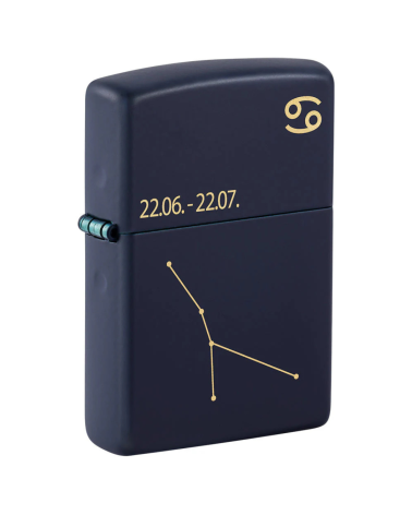 Briquet Zippo Zodiac Cancer bleu mat avec gravure de la constellation et du symbole astrologique