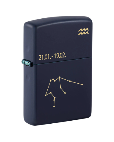 Briquet Zippo Zodiac Verseau bleu mat avec gravure de la constellation et du symbole astrologique