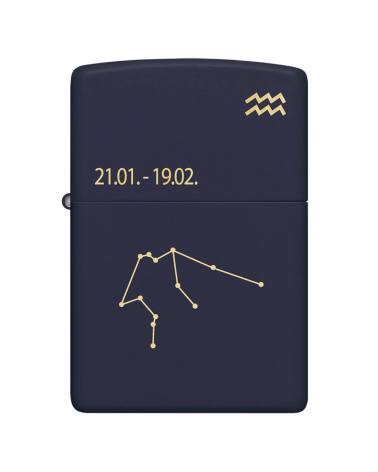 Briquet Zippo Zodiac Verseau bleu mat avec gravure de la constellation et du symbole astrologique Briquet Zippo Zodiac Verseau bleu mat avec gravure de la constellation et du symbole astrologique