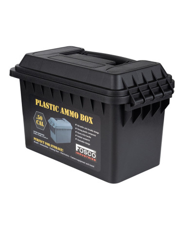 Boîte à munitions en plastique .50 Cal Fosco noire, étanche, empilable et robuste pour munitions et accessoires tactiques Boîte à munitions en plastique .50 Cal Fosco noire, étanche, empilable et robuste pour munitions et accessoires tactiques