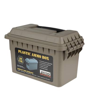 Boîte à munitions en plastique .50 Cal Fosco tan, étanche et empilable, idéale pour munitions et accessoires tactiques