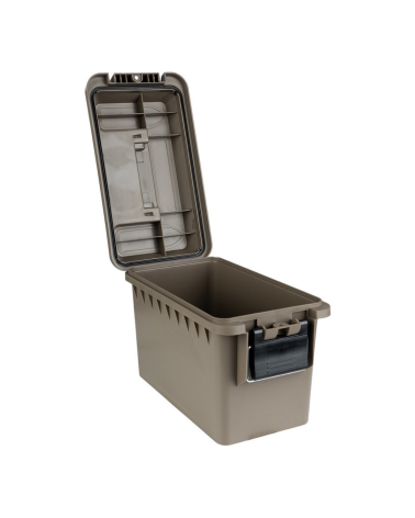 Boîte à munitions en plastique .50 Cal Fosco tan, étanche et empilable, idéale pour munitions et accessoires tactiques Boîte à munitions en plastique .50 Cal Fosco tan, étanche et empilable, idéale pour munitions et accessoires tactiques