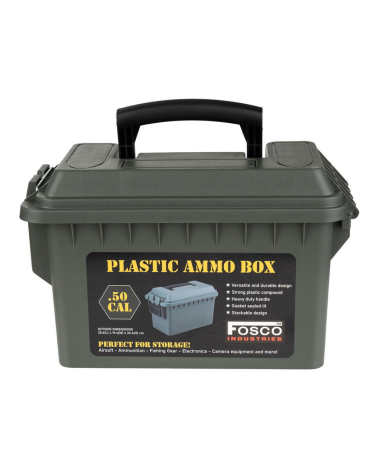 Boîte à munitions en plastique .50 Cal Fosco tan, étanche et empilable, idéale pour munitions et accessoires tactiques