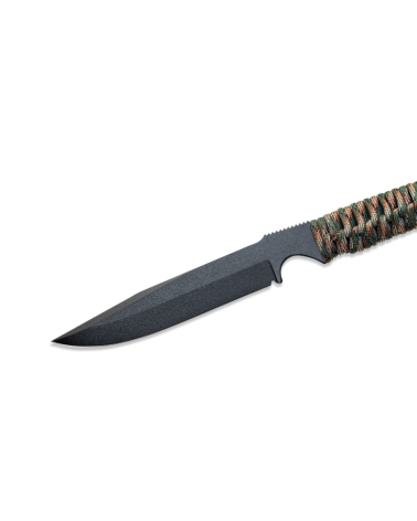 Couteau tactique Wildsteer Wild Tech 4 XL avec lame époxy noire et manche en paracorde camouflage woodland Couteau tactique Wildsteer Wild Tech 4 XL avec lame époxy noire et manche en paracorde camouflage woodland