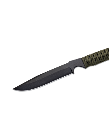 Couteau tactique Wildsteer Wild Tech 4 XL avec lame époxy noire et manche en paracorde kaki