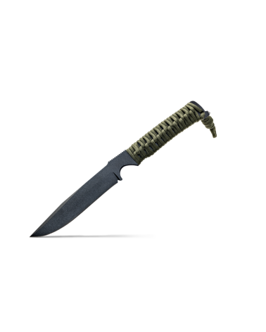 Couteau tactique Wildsteer Wild Tech 4 XL avec lame époxy noire et manche en paracorde kaki