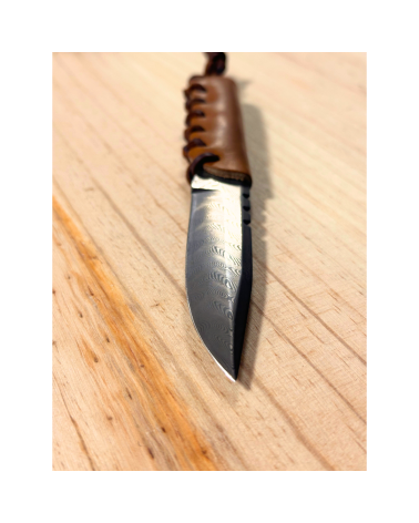 Couteau de collection Wildsteer Baby Wild Damas avec lame damas forgée main et manche cuir marron