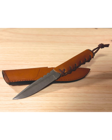 Couteau de collection Wildsteer Baby Wild Damas avec lame damas forgée main et manche cuir marron