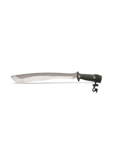 Machette Tiger kaki Wildsteer — lame brossée X46Cr13 33 cm, manche Tactiprène et étui Kydex P.TAC avec soft-loops Machette Tiger kaki Wildsteer — lame brossée X46Cr13 33 cm, manche Tactiprène et étui Kydex P.TAC avec soft-loops