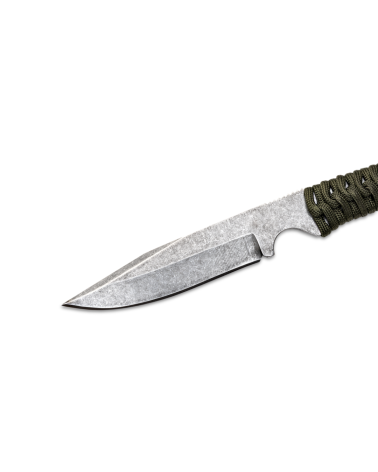 Couteau Wild Tech 4 Wildsteer avec manche en paracorde kaki et lame finition stonewash, conçu avec le RAID et la DCPJ. Couteau Wild Tech 4 Wildsteer avec manche en paracorde kaki et lame finition stonewash, conçu avec le RAID et la DCPJ.