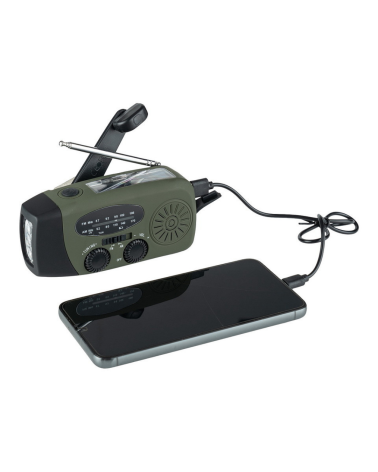 Radio d’urgence Fosco multifonction avec recharge solaire, manivelle et USB-C