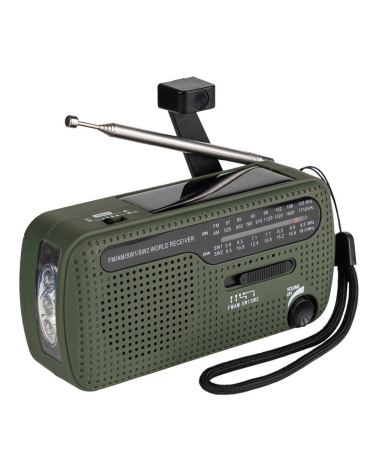 Radio de survie Fosco Industries multifonction avec recharge solaire, manivelle